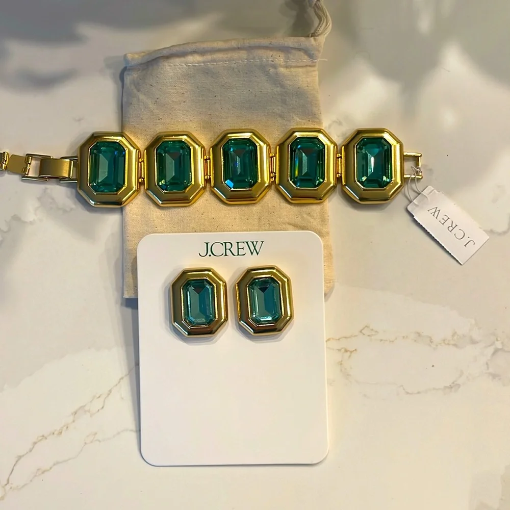 J. Crew Green Crystal Earrings NWT - Picture 12 of 16